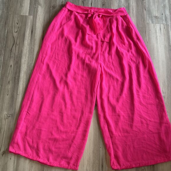 Her Destiny Wide Leg Pull On Lined Elastic Waist Hot Pink Cropped Pants Size 2X - Picture 2 of 8